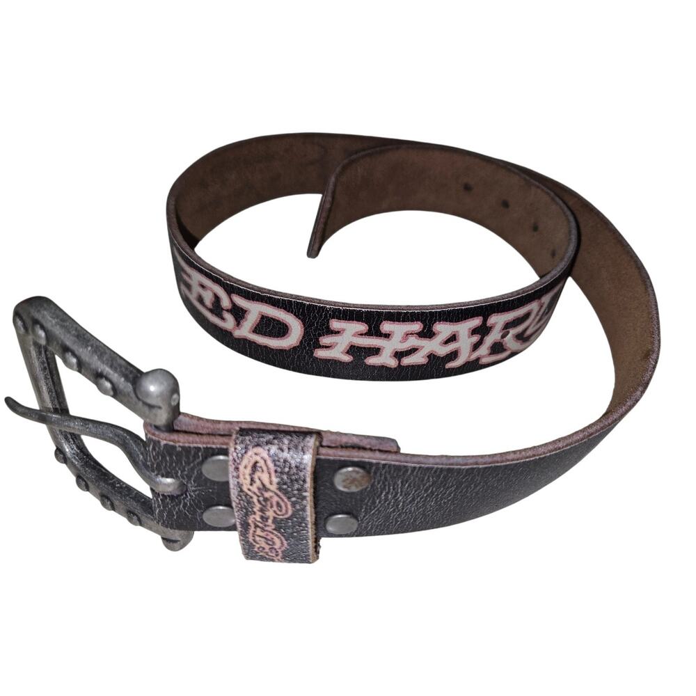Ed Hardy EH3202 Size 31 Black Leather Belt Tattoo Art Buckle Y2K Punk Early-2000